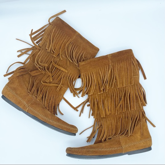 Minnetonka Shoes - MINNETONKA Women’s Festival 3 Layer Fringe Leather Suede Boot mocassins